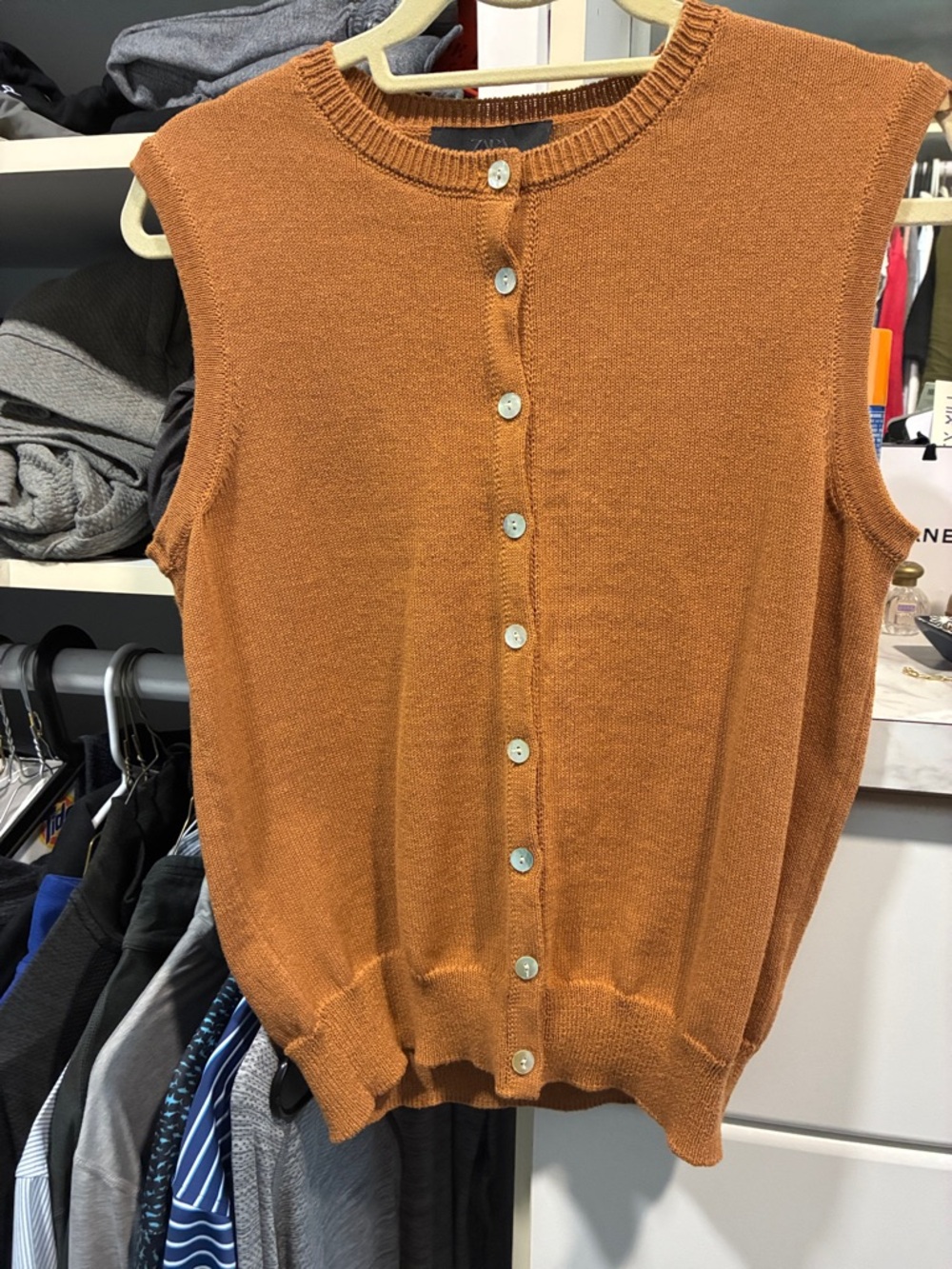 Rust Orange Sleeveless Button-Front Knit Vest